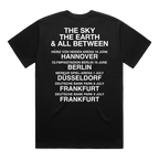 Black crew neck t-shirt with Architects EU summer 2025 tour date print across the back.
