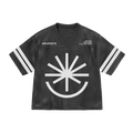 Black hockey jersey with white 'The Sky, The Earth and All Between' logo across the front