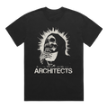 Front view of a black unisex short-sleeve t-shirt featuring a vintage-style skull graphic and vintage looking text reading ‘Architects’.