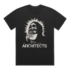 Front view of a black unisex short-sleeve t-shirt featuring a vintage-style skull graphic and vintage looking text reading ‘Architects’.