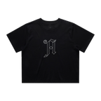 Black unisex short-sleeve crop top with Architects 'A across the front