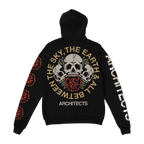 Black hoodie with Architects ‘The Sky, The Earth & All Between’ skull and rose print on the back.