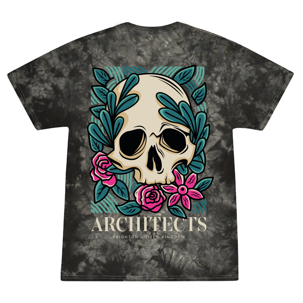 Floral Skull Black Tye Dye T-Shirt