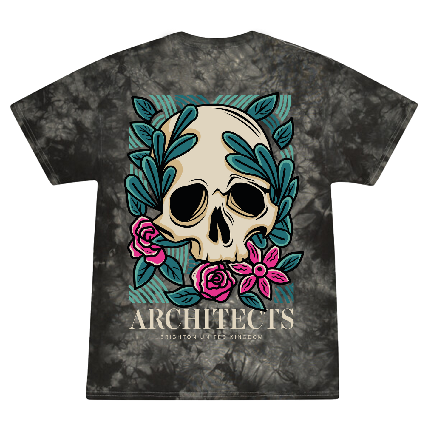 Floral Skull Black Tye Dye T-Shirt